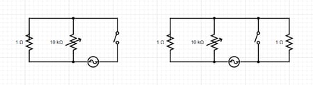 Circuit diagrams for motors with one insulated bearing and shaft grounding: One grounding ring (left) and one at each end (right)