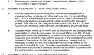  An excerpt of Div 23 05 13 with added provisions for shaft grounding rings on VFD-fed motors.