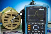 The oscilloscope shows a bearing discharge on this motor without shaft grounding.