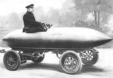 A bullet-shaped 19th century electric vehicle